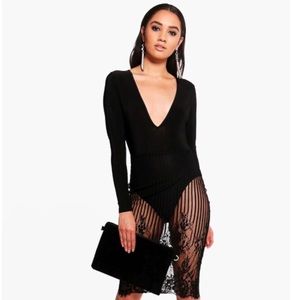 Boohoo Petite Alice Plunge Lace Midi Dress